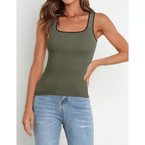 imageZESICA Womens Ribbed Tank Tops Square Neck Summer Sleeveless Slim Fitted Color Block Basic Knit Tee ShirtsGreygreen