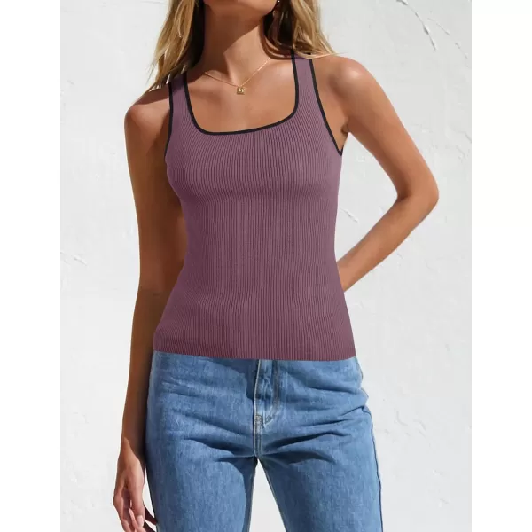 imageZESICA Womens Ribbed Tank Tops Square Neck Summer Sleeveless Slim Fitted Color Block Basic Knit Tee ShirtsPurple