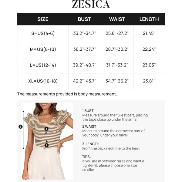 imageZESICA Womens Ruffle Short Sleeve Striped T Shirts 2024 Summer Scoop Neck Slim Fitted Causal Basic Tee TopsKhaki