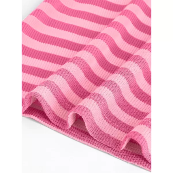 imageZESICA Womens Ruffle Short Sleeve Striped T Shirts 2024 Summer Scoop Neck Slim Fitted Causal Basic Tee TopsRose Pink