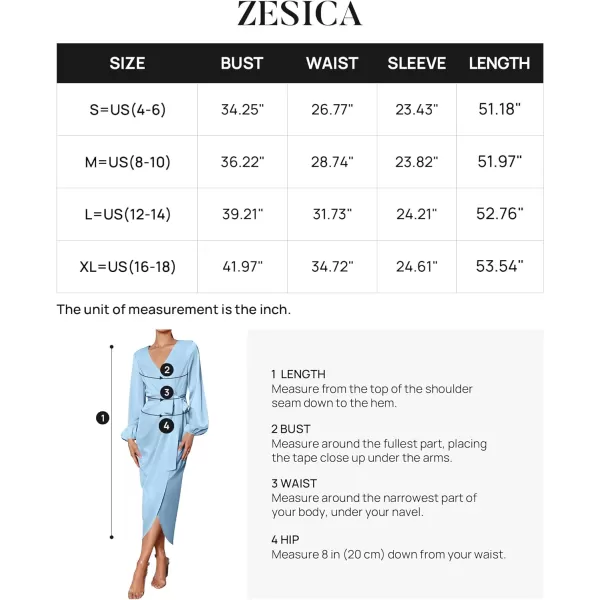 imageZESICA Womens Satin V Neck Bodycon Dress Long Sleeve Ruched Tie Waist Wrap Split Cocktail Party Midi DressesRustSmallBlue Large