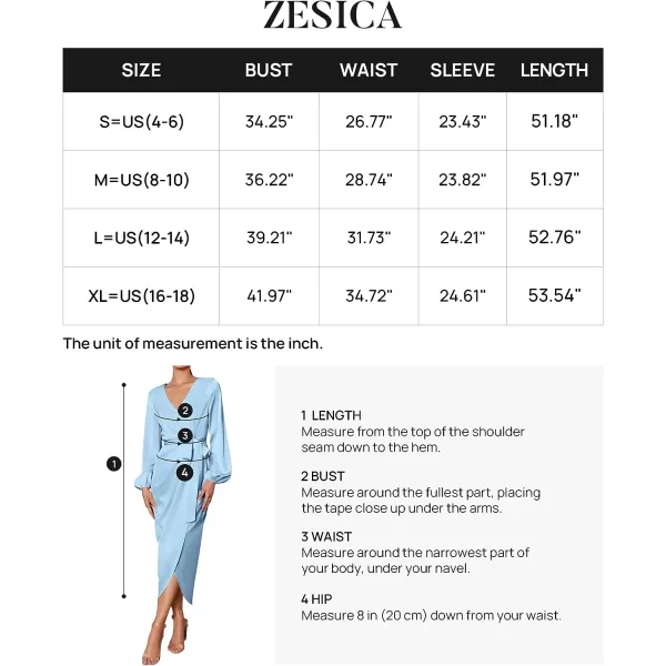 imageZESICA Womens Satin V Neck Bodycon Dress Long Sleeve Ruched Tie Waist Wrap Split Cocktail Party Midi DressesRustSmallBlue XLarge
