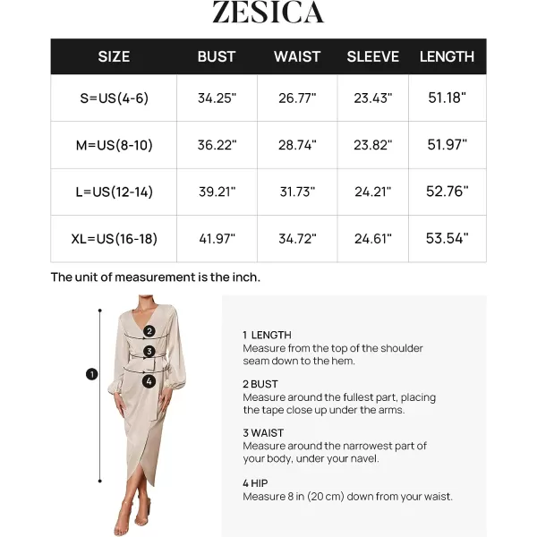 imageZESICA Womens Satin V Neck Bodycon Dress Long Sleeve Ruched Tie Waist Wrap Split Cocktail Party Midi DressesRustSmallChampagne Medium