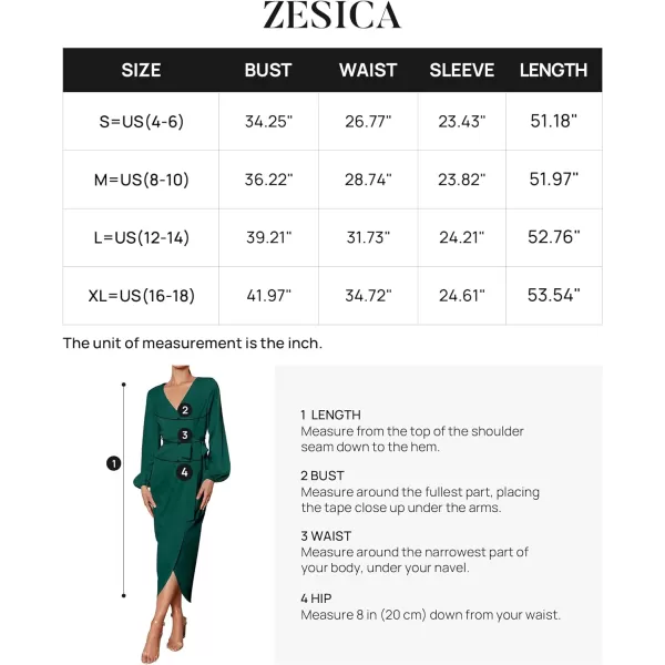 imageZESICA Womens Satin V Neck Bodycon Dress Long Sleeve Ruched Tie Waist Wrap Split Cocktail Party Midi DressesRustSmallForestgreen Medium