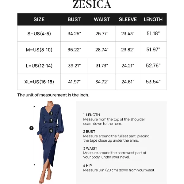 imageZESICA Womens Satin V Neck Bodycon Dress Long Sleeve Ruched Tie Waist Wrap Split Cocktail Party Midi DressesRustSmallNavy Large