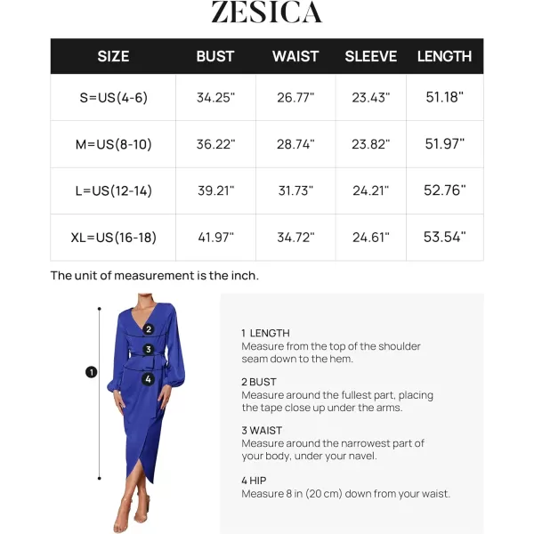 imageZESICA Womens Satin V Neck Bodycon Dress Long Sleeve Ruched Tie Waist Wrap Split Cocktail Party Midi DressesRustSmallRoyalblue Small