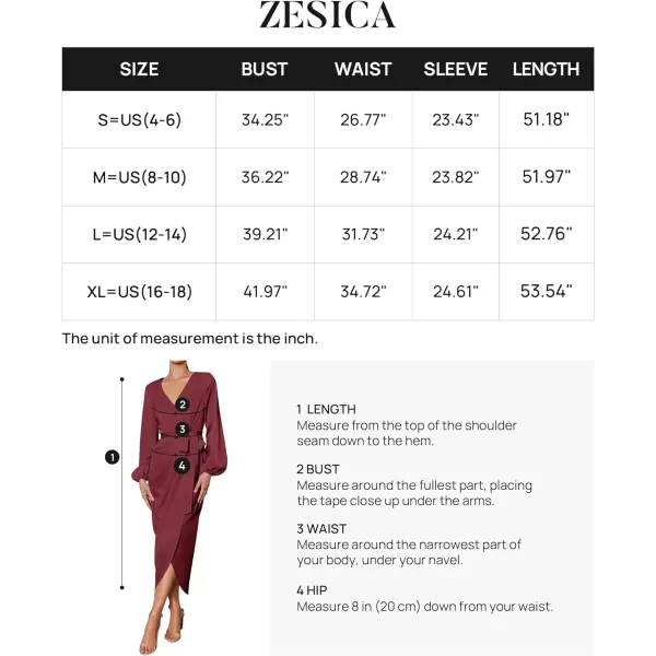 imageZESICA Womens Satin V Neck Bodycon Dress Long Sleeve Ruched Tie Waist Wrap Split Cocktail Party Midi DressesRustSmallWine XLarge