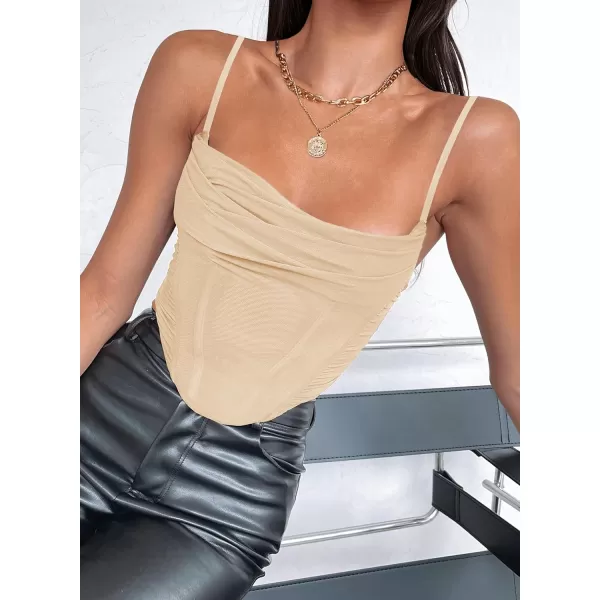 imageZESICA Womens Sexy Bustier Crop Top Spaghetti Straps Backless Y2k Club Party Cami Corset TopsApricot