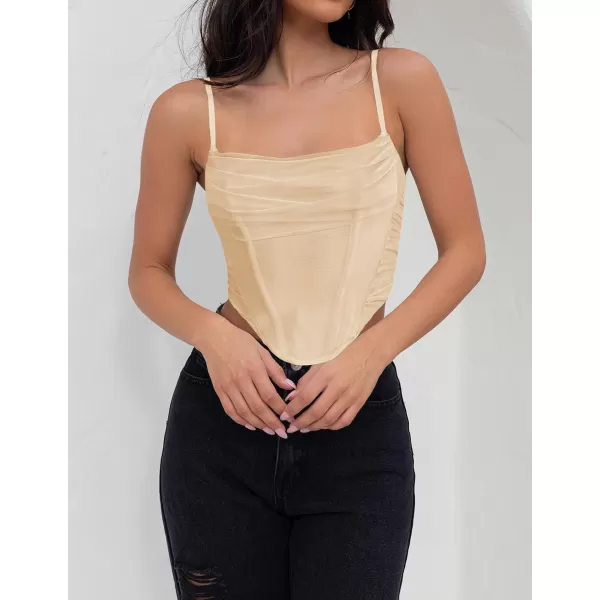imageZESICA Womens Sexy Bustier Crop Top Spaghetti Straps Backless Y2k Club Party Cami Corset TopsApricot
