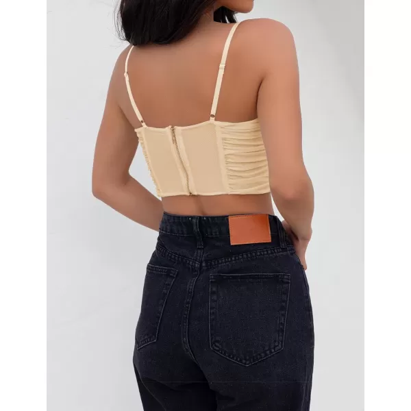 imageZESICA Womens Sexy Bustier Crop Top Spaghetti Straps Backless Y2k Club Party Cami Corset TopsApricot