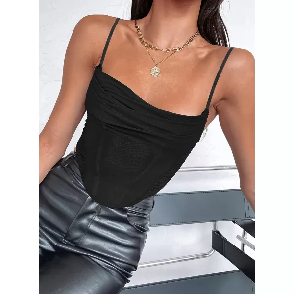 imageZESICA Womens Sexy Bustier Crop Top Spaghetti Straps Backless Y2k Club Party Cami Corset TopsBlack