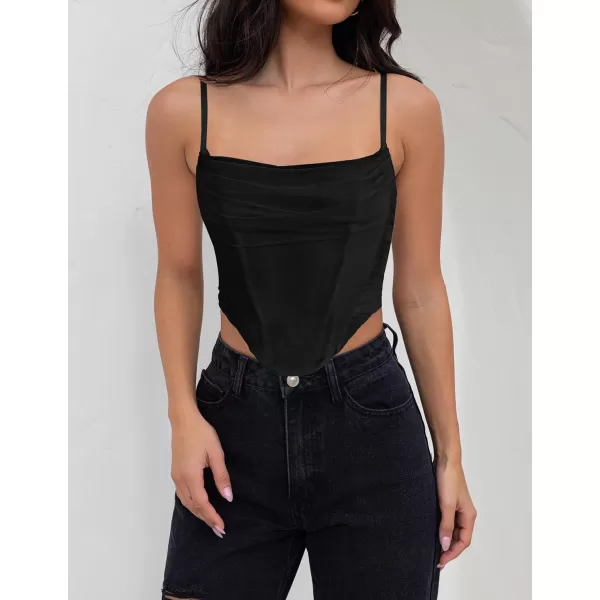 imageZESICA Womens Sexy Bustier Crop Top Spaghetti Straps Backless Y2k Club Party Cami Corset TopsBlack