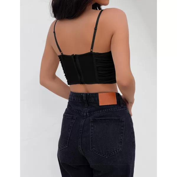 imageZESICA Womens Sexy Bustier Crop Top Spaghetti Straps Backless Y2k Club Party Cami Corset TopsBlack