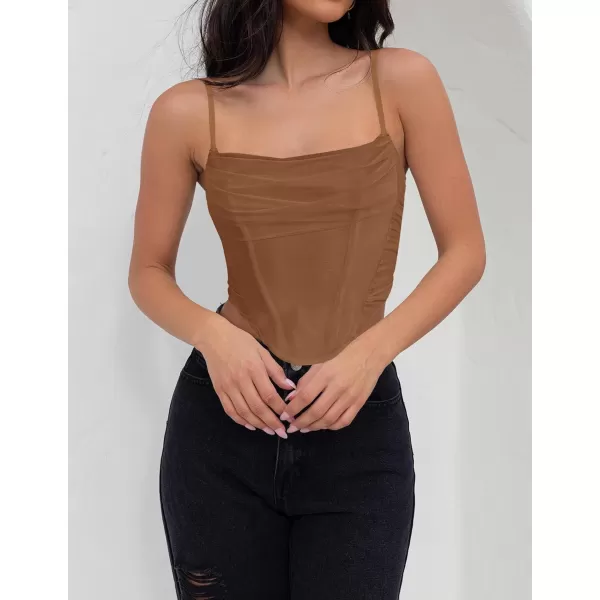 imageZESICA Womens Sexy Bustier Crop Top Spaghetti Straps Backless Y2k Club Party Cami Corset TopsBrown