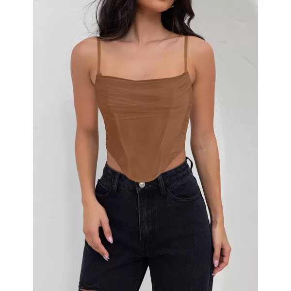 imageZESICA Womens Sexy Bustier Crop Top Spaghetti Straps Backless Y2k Club Party Cami Corset TopsBrown