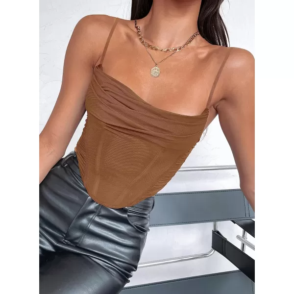 imageZESICA Womens Sexy Bustier Crop Top Spaghetti Straps Backless Y2k Club Party Cami Corset TopsBrown