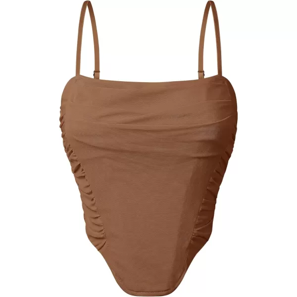 imageZESICA Womens Sexy Bustier Crop Top Spaghetti Straps Backless Y2k Club Party Cami Corset TopsBrown