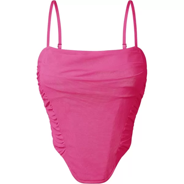 imageZESICA Womens Sexy Bustier Crop Top Spaghetti Straps Backless Y2k Club Party Cami Corset TopsHotpink