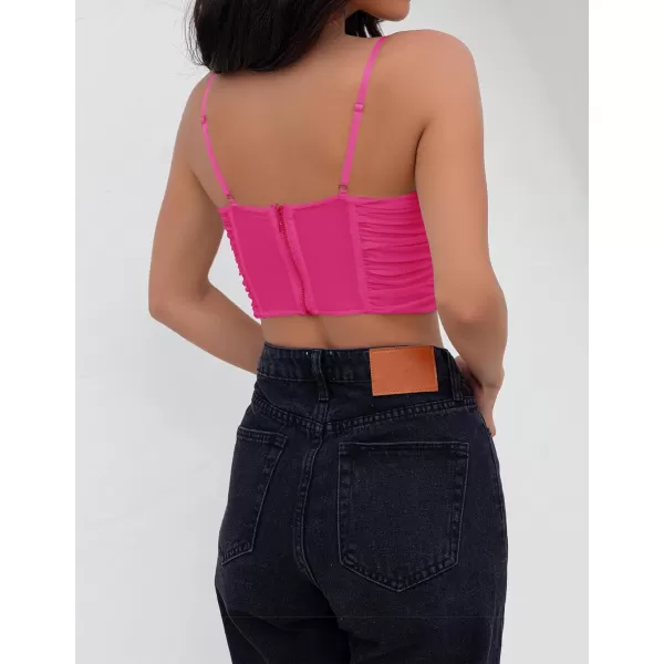 imageZESICA Womens Sexy Bustier Crop Top Spaghetti Straps Backless Y2k Club Party Cami Corset TopsHotpink