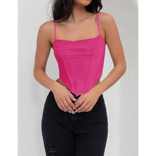 imageZESICA Womens Sexy Bustier Crop Top Spaghetti Straps Backless Y2k Club Party Cami Corset TopsHotpink