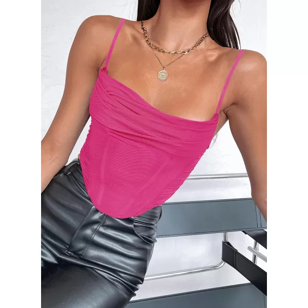 imageZESICA Womens Sexy Bustier Crop Top Spaghetti Straps Backless Y2k Club Party Cami Corset TopsHotpink