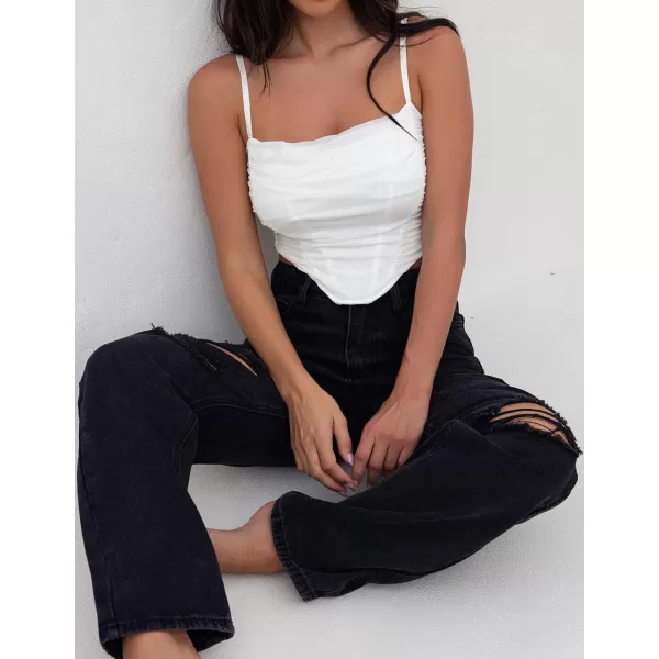 imageZESICA Womens Sexy Bustier Crop Top Spaghetti Straps Backless Y2k Club Party Cami Corset TopsIvory