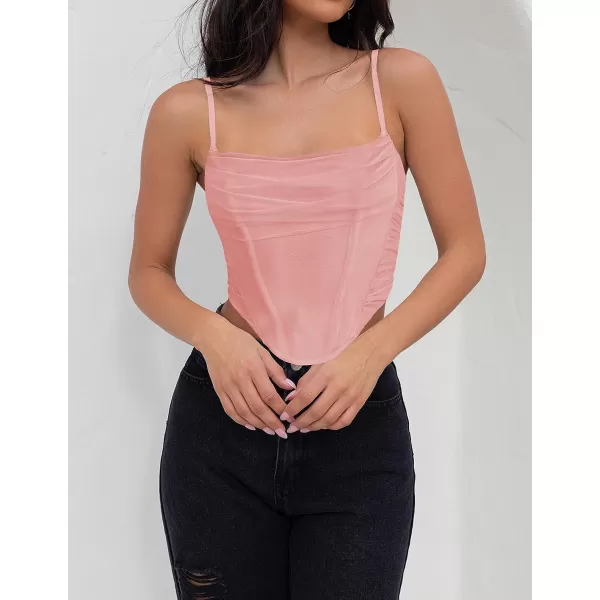 imageZESICA Womens Sexy Bustier Crop Top Spaghetti Straps Backless Y2k Club Party Cami Corset TopsPink