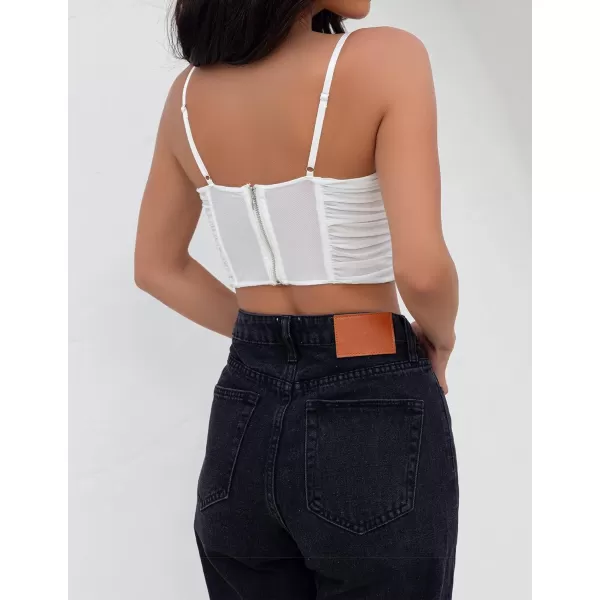 imageZESICA Womens Sexy Bustier Crop Top Spaghetti Straps Backless Y2k Club Party Cami Corset TopsWhite
