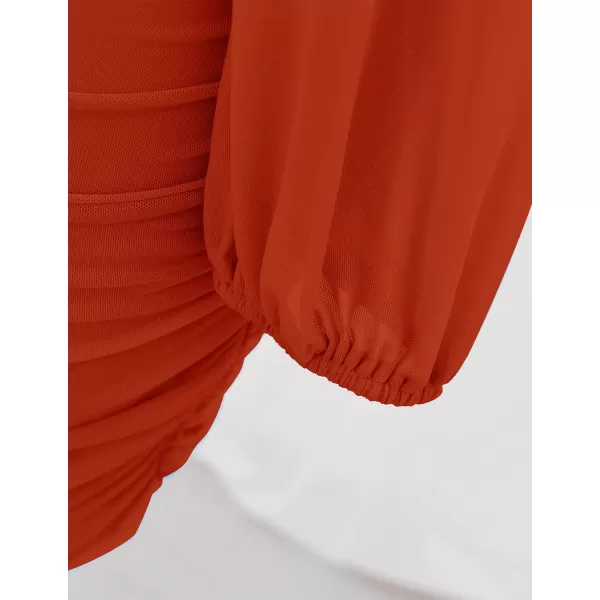 imageZESICA Womens Sexy V Neck Ruched Bodycon Mini Dress Puff Long Sleeve Cocktail Wedding Party Short DressesRust