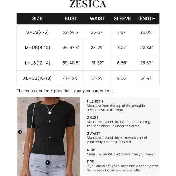 imageZESICA Womens Short Sleeve Crewneck Ribbed Knit Slim Fit T Shirt 2023 Summer Basic Solid Color Tee TopsBlack