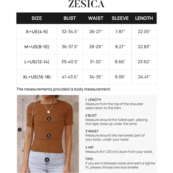 imageZESICA Womens Short Sleeve Crewneck Ribbed Knit Slim Fit T Shirt 2023 Summer Basic Solid Color Tee TopsBrown
