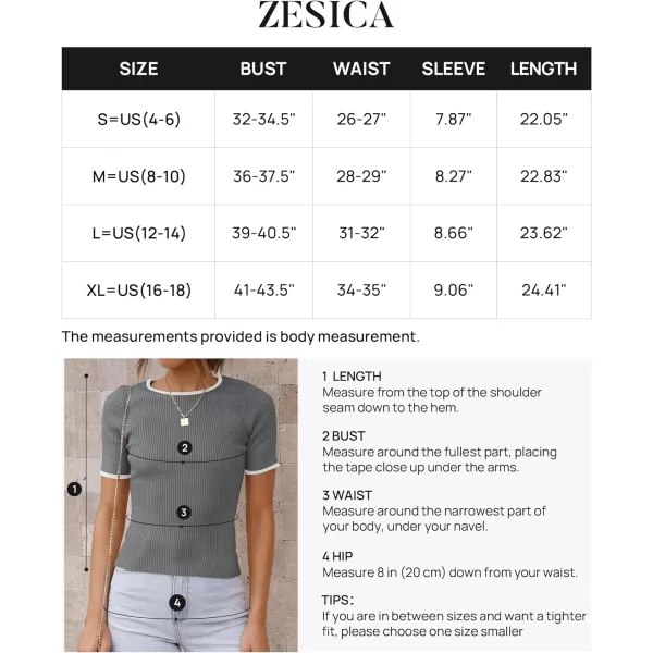 imageZESICA Womens Short Sleeve Crewneck Ribbed Knit Slim Fit T Shirt 2023 Summer Basic Solid Color Tee TopsDarkgrey