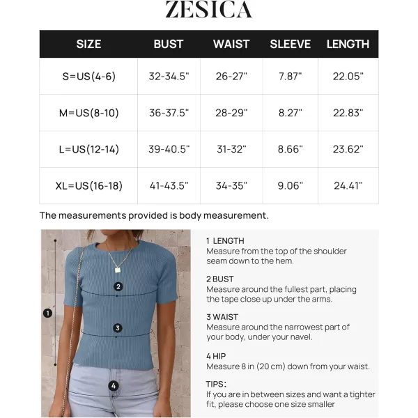 imageZESICA Womens Short Sleeve Crewneck Ribbed Knit Slim Fit T Shirt 2023 Summer Basic Solid Color Tee TopsDustyblue