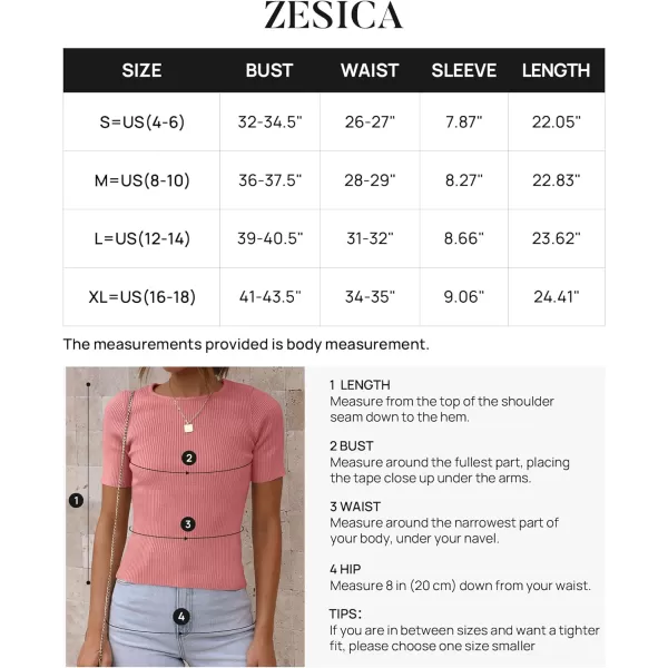 imageZESICA Womens Short Sleeve Crewneck Ribbed Knit Slim Fit T Shirt 2023 Summer Basic Solid Color Tee TopsDustypink