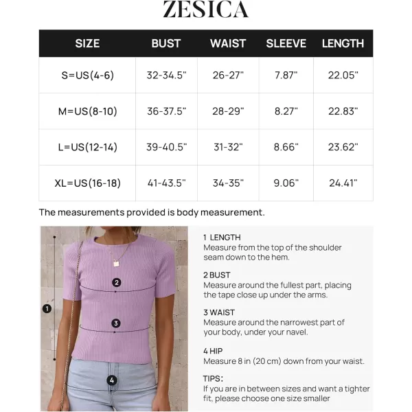 imageZESICA Womens Short Sleeve Crewneck Ribbed Knit Slim Fit T Shirt 2023 Summer Basic Solid Color Tee TopsPurple