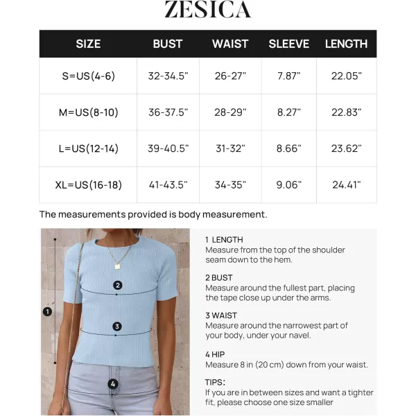 imageZESICA Womens Short Sleeve Crewneck Ribbed Knit Slim Fit T Shirt 2023 Summer Basic Solid Color Tee TopsSkyblue