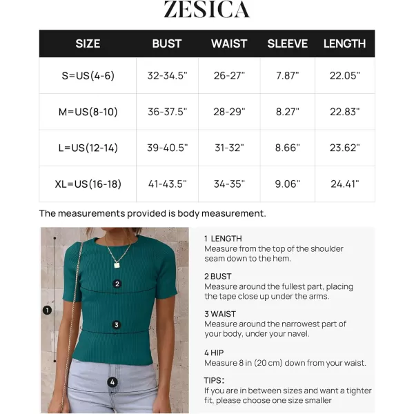 imageZESICA Womens Short Sleeve Crewneck Ribbed Knit Slim Fit T Shirt 2023 Summer Basic Solid Color Tee TopsTeal