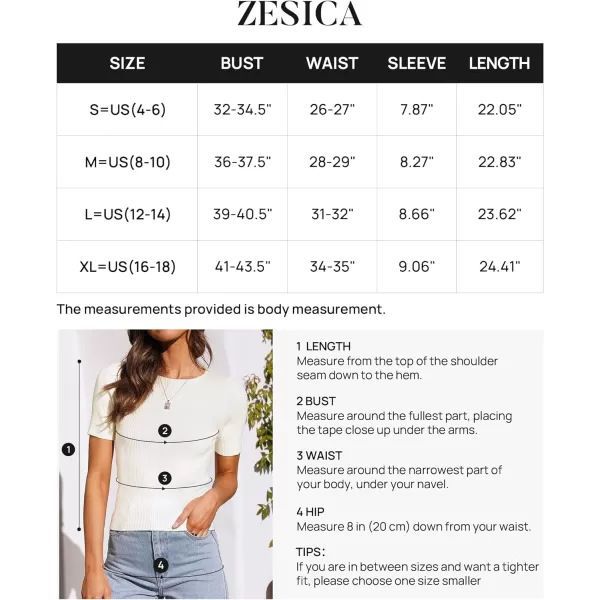 imageZESICA Womens Short Sleeve Crewneck Ribbed Knit Slim Fit T Shirt 2023 Summer Basic Solid Color Tee TopsWhite