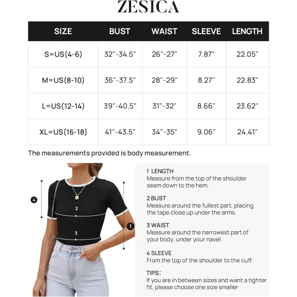 imageZESICA Womens Short Sleeve Crewneck Ribbed Knit Slim Fit T Shirt 2024 Summer Basic Casual Color Block Tee TopsBlack