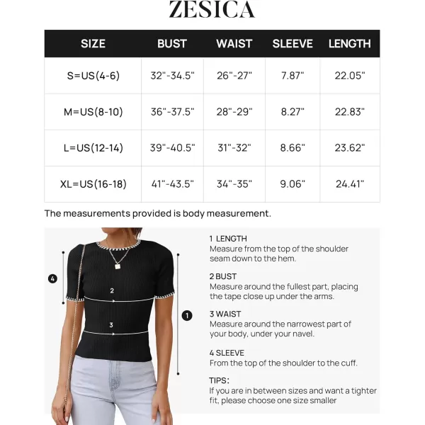 imageZESICA Womens Short Sleeve Crewneck Ribbed Knit Slim Fit T Shirt 2024 Summer Basic Casual Color Block Tee TopsDim