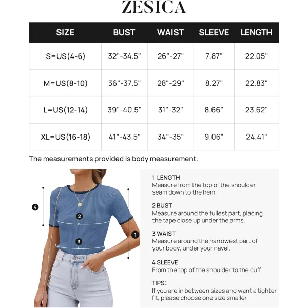imageZESICA Womens Short Sleeve Crewneck Ribbed Knit Slim Fit T Shirt 2024 Summer Basic Casual Color Block Tee TopsDustyblue