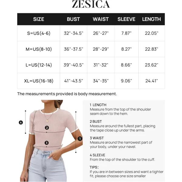 imageZESICA Womens Short Sleeve Crewneck Ribbed Knit Slim Fit T Shirt 2024 Summer Basic Casual Color Block Tee TopsDustypink
