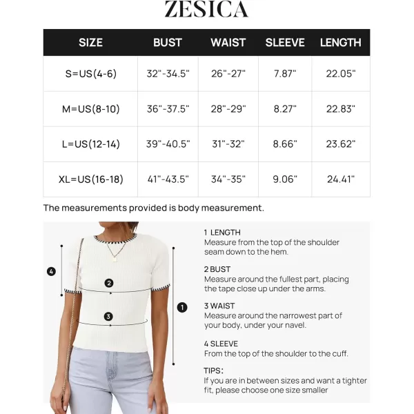 imageZESICA Womens Short Sleeve Crewneck Ribbed Knit Slim Fit T Shirt 2024 Summer Basic Casual Color Block Tee TopsIvory