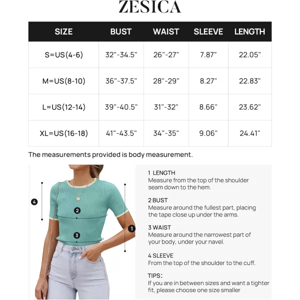 imageZESICA Womens Short Sleeve Crewneck Ribbed Knit Slim Fit T Shirt 2024 Summer Basic Casual Color Block Tee TopsMint