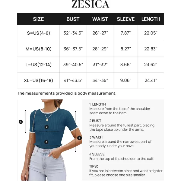 imageZESICA Womens Short Sleeve Crewneck Ribbed Knit Slim Fit T Shirt 2024 Summer Basic Casual Color Block Tee TopsNavy