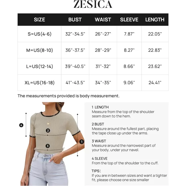 imageZESICA Womens Short Sleeve Crewneck Ribbed Knit Slim Fit T Shirt 2024 Summer Basic Casual Color Block Tee TopsOats