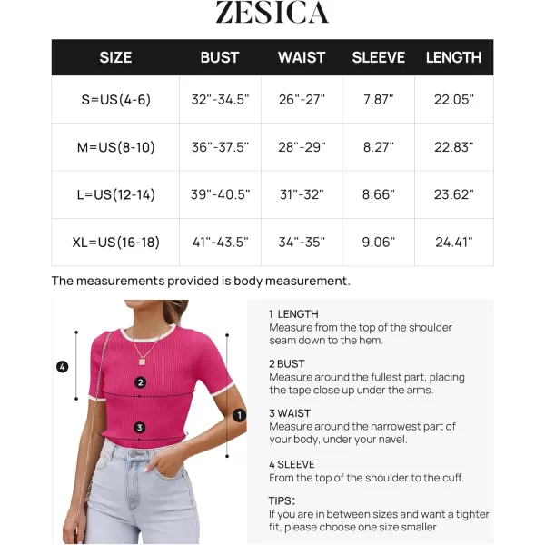 imageZESICA Womens Short Sleeve Crewneck Ribbed Knit Slim Fit T Shirt 2024 Summer Basic Casual Color Block Tee TopsRose