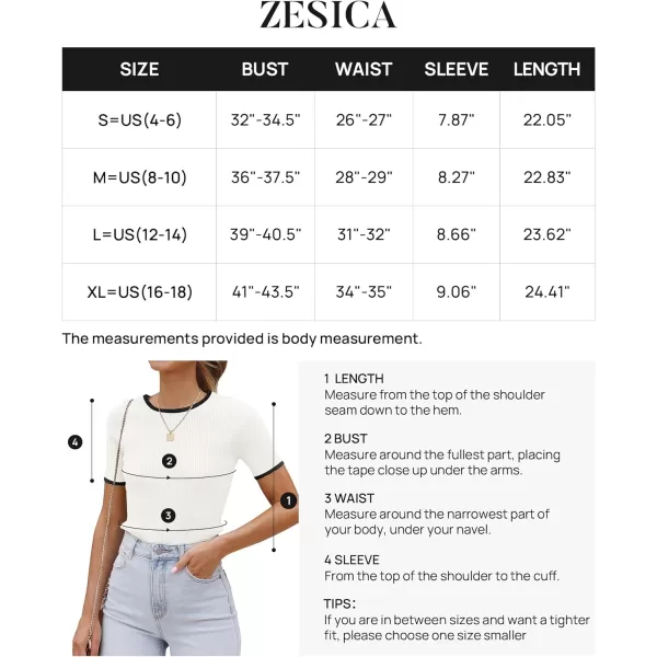 imageZESICA Womens Short Sleeve Crewneck Ribbed Knit Slim Fit T Shirt 2024 Summer Basic Casual Color Block Tee TopsWhite