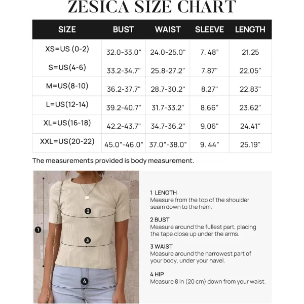 imageZESICA Womens Short Sleeve Crewneck T Shirt 2024 Summer Ribbed Knit Slim Fit Basic Solid Color Tee TopsAlmond