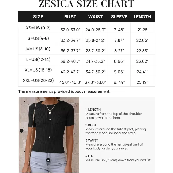 imageZESICA Womens Short Sleeve Crewneck T Shirt 2024 Summer Ribbed Knit Slim Fit Basic Solid Color Tee TopsBlack